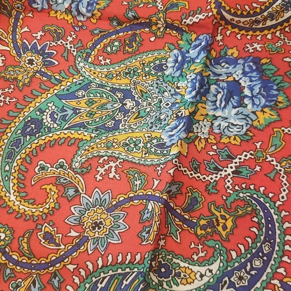 Beautiful Vintage Wamcraft Red Blue Paisley and Floral Scarf Bandana